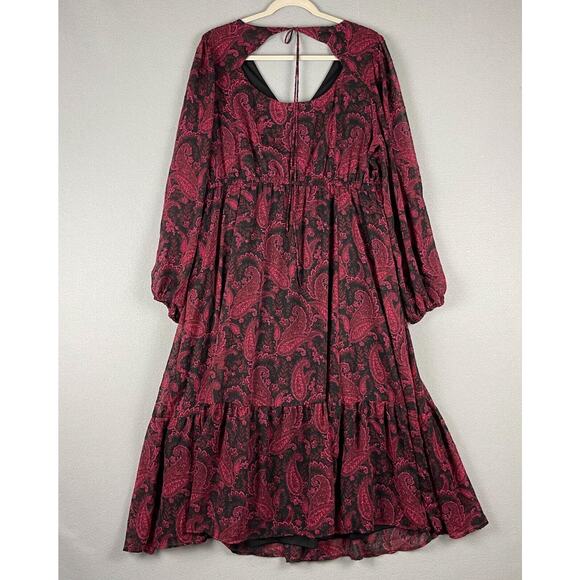 Torrid Tea Length Clip Dot Open Back A-Line Dress Womens 1X Burgundy Paisley - Picture 10 of 15